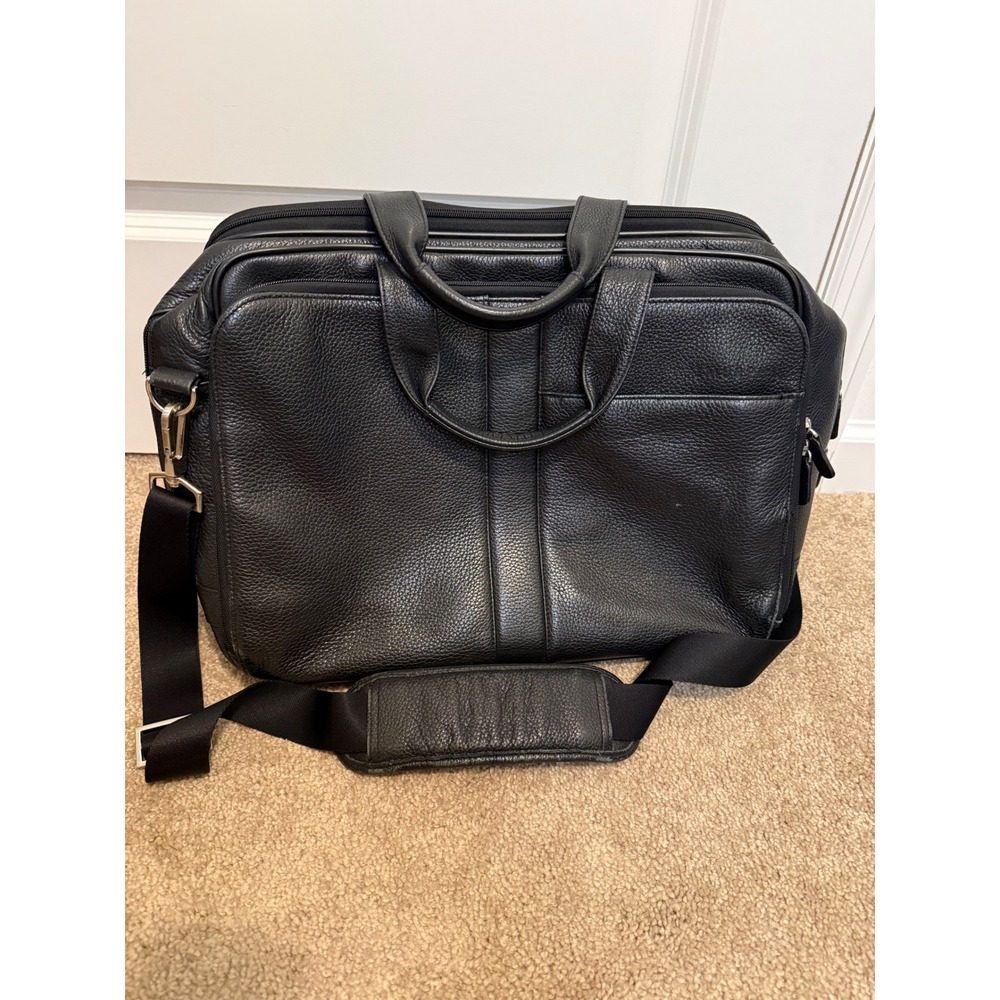Johnston and Murphy Black Pebbled Leather Laptop Bag Business Travel Messenger